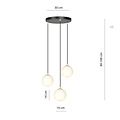 3 bulb hanging lamp black with brass and white glass