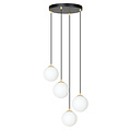 4 bulbs pendant lamp black with brass and white glass