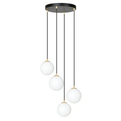 Emibig 4 bollen pendellamp zwart met messing en wit glas