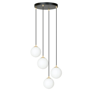 4 bulbs pendant lamp black with brass and white glass