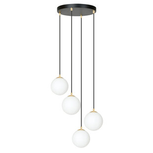 Suspension 4 ampoules noir avec laiton et verre blanc