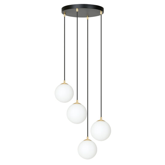 Emibig Emibig 4 bollen pendellamp zwart met messing en wit glas - Elegante verlichting voor elke ruimte
