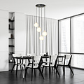 Suspension 4 ampoules noir avec laiton et verre blanc