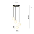 Suspension 4 ampoules noir avec laiton et verre blanc