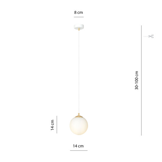 1 bol hangend wit met messing en melkglas