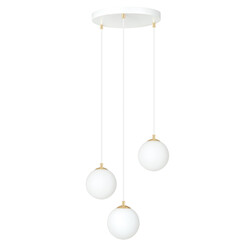 3 bollen hanglamp wit met messing en wit glas