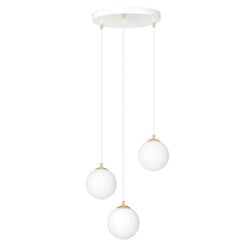 Emibig 3 bollen hanglamp wit met messing en wit glas