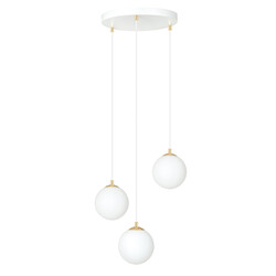 Suspension 3 boules blanche avec laiton et verre blanc