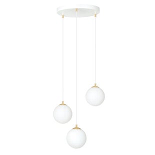 Emibig 3 bollen hanglamp wit met messing en wit glas