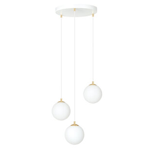 Emibig 3-Kugel-Hängelampe weiß mit Messing und weißem Glas