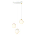 3 bollen hanglamp wit met messing en wit glas