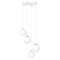 4 bollen pendellamp wit met messing en wit glas