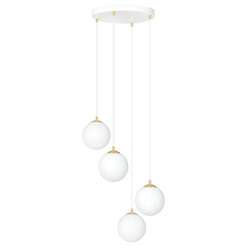 4 bulbs pendant lamp white with brass and white glass