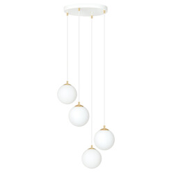 Emibig lampe suspendue 4 ampoules blanche avec laiton et verre blanc