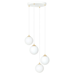 4 bollen pendellamp wit met messing en wit glas