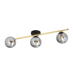 Ceiling lighting 3x E14 black with brass and smoked glass bulbs