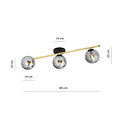 Ceiling lighting 3x E14 black with brass and smoked glass bulbs