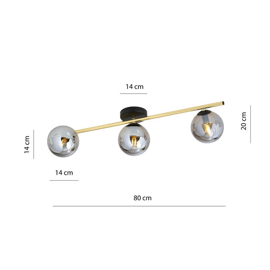 Emibig Emibig Éclairage plafond 3x E14 noir avec ampoules en verre fumé et laiton - Créez une atmosphère élégante dans votre espace