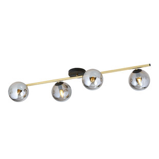 Ceiling lighting 4x E14 black with brass and smoked glass bulbs