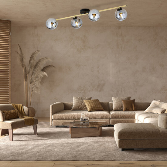 Emibig Emibig Ceiling lighting 4x E14 black with brass and smoked glass bulbs - Create a cozy atmosphere in your space