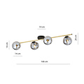 Ceiling lighting 4x E14 black with brass and smoked glass bulbs