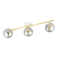 Ceiling lighting 3x E14 white with brass and smoked glass bulbs