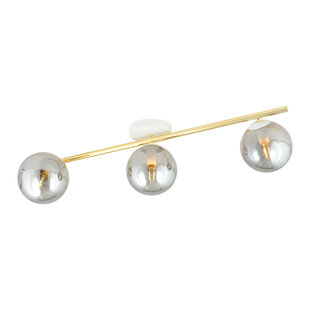 Plafondverlichting 3x E14 wit met messing en gerookt glas bollen