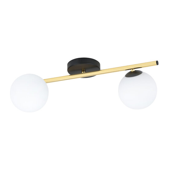 Design ceiling lamp 2x E14 black with brass and frosted glass bulbs