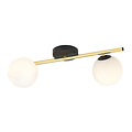 Design plafondlamp 2x E14 zwart met messing en melkglas bollen