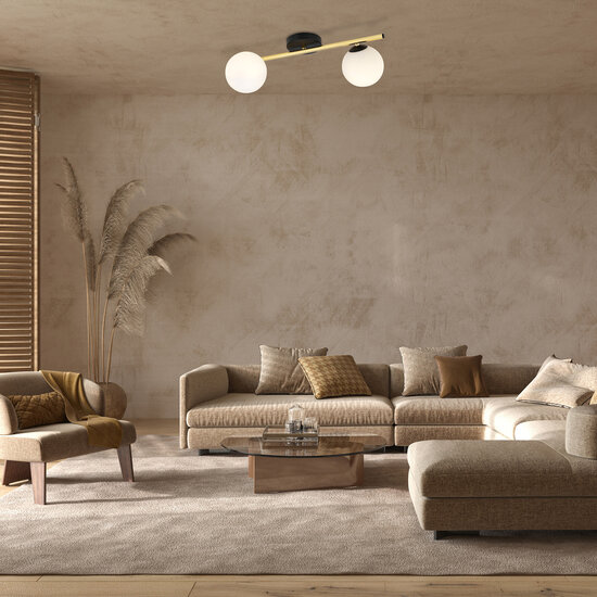 Design ceiling lamp 2x E14 black with brass and frosted glass bulbs