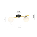 Design plafondlamp 2x E14 zwart met messing en melkglas bollen