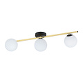 Design plafondlamp 3x E14 zwart met messing en melkglas bollen
