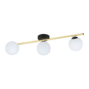 Design plafondlamp 3x E14 zwart met messing en melkglas bollen