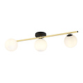 Design plafondlamp 3x E14 zwart met messing en melkglas bollen