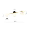 Plafonnier design 3x E14 noir avec ampoules en laiton et verre dépoli