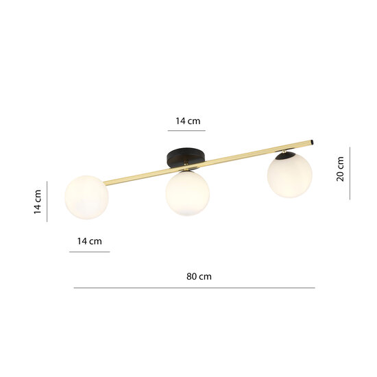 Plafonnier design 3x E14 noir avec ampoules en laiton et verre dépoli