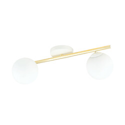 Design plafondlamp 2x E14 wit met messing en melkglas bollen