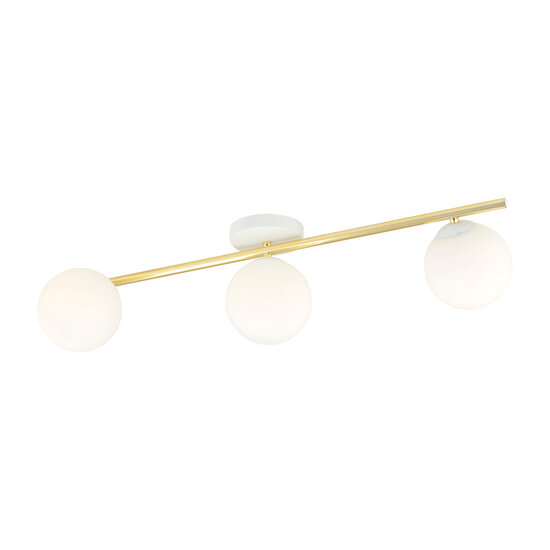 Plafonnier design 3x E14 blanc avec ampoules en laiton et verre dépoli
