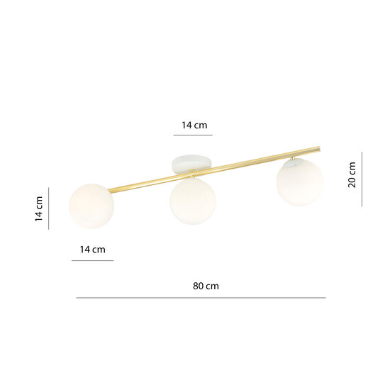 Plafón de diseño 3x E14 blanco con bombillas de latón y cristal satinado