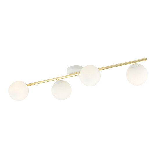 Plafón de diseño 4x E14 blanco con bombillas de latón y cristal satinado