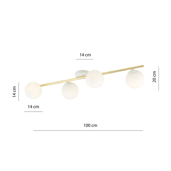 Plafonnier design 4x E14 blanc avec ampoules en laiton et verre dépoli