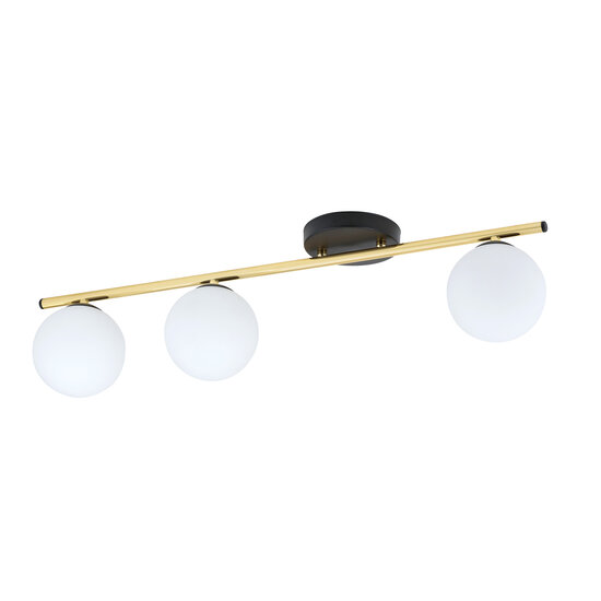 Emibig Emibig Plafonnier noir et laiton 3x E14 boules en verre blanc mat - Illuminez votre espace avec élégance