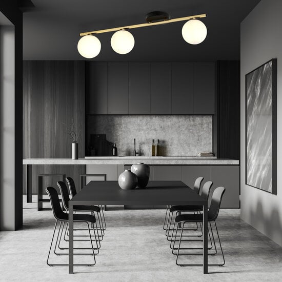 Emibig Emibig Black and brass ceiling lamp 3x E14 glass matt white balls - Illuminate your space with elegance