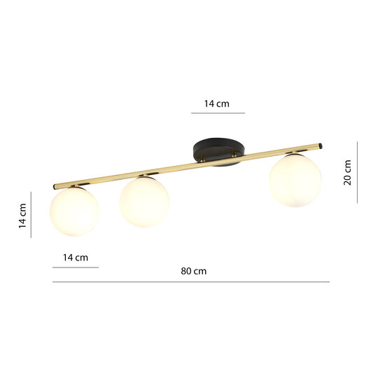 Black and brass ceiling lamp 3x E14 glass matt white balls