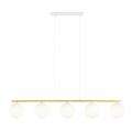 Hele lange witte en messing hanglamp 5x E14 melkglas bollen