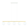 Hele lange witte en messing hanglamp 5x E14 melkglas bollen