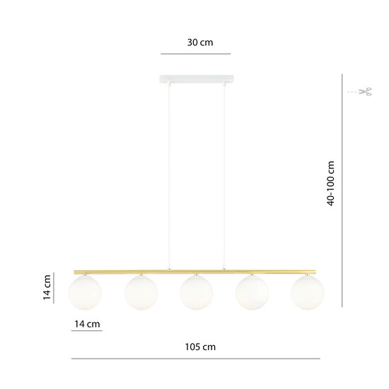 Emibig Emibig Very long white and brass hanging lamp 5x E14 frosted glass bulbs - Ideal for creating a cozy atmosphere in your home
