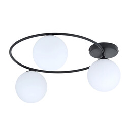 Beau plafonnier 3x E14 noir avec boules de verre blanches