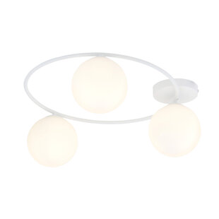 Beau plafonnier 3x E14 blanc avec ampoules en verre dépoli