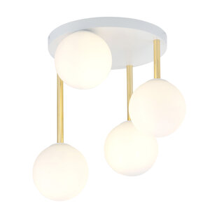 Elegant 4x E14 white with brass ceiling lighting with white glass bulbs